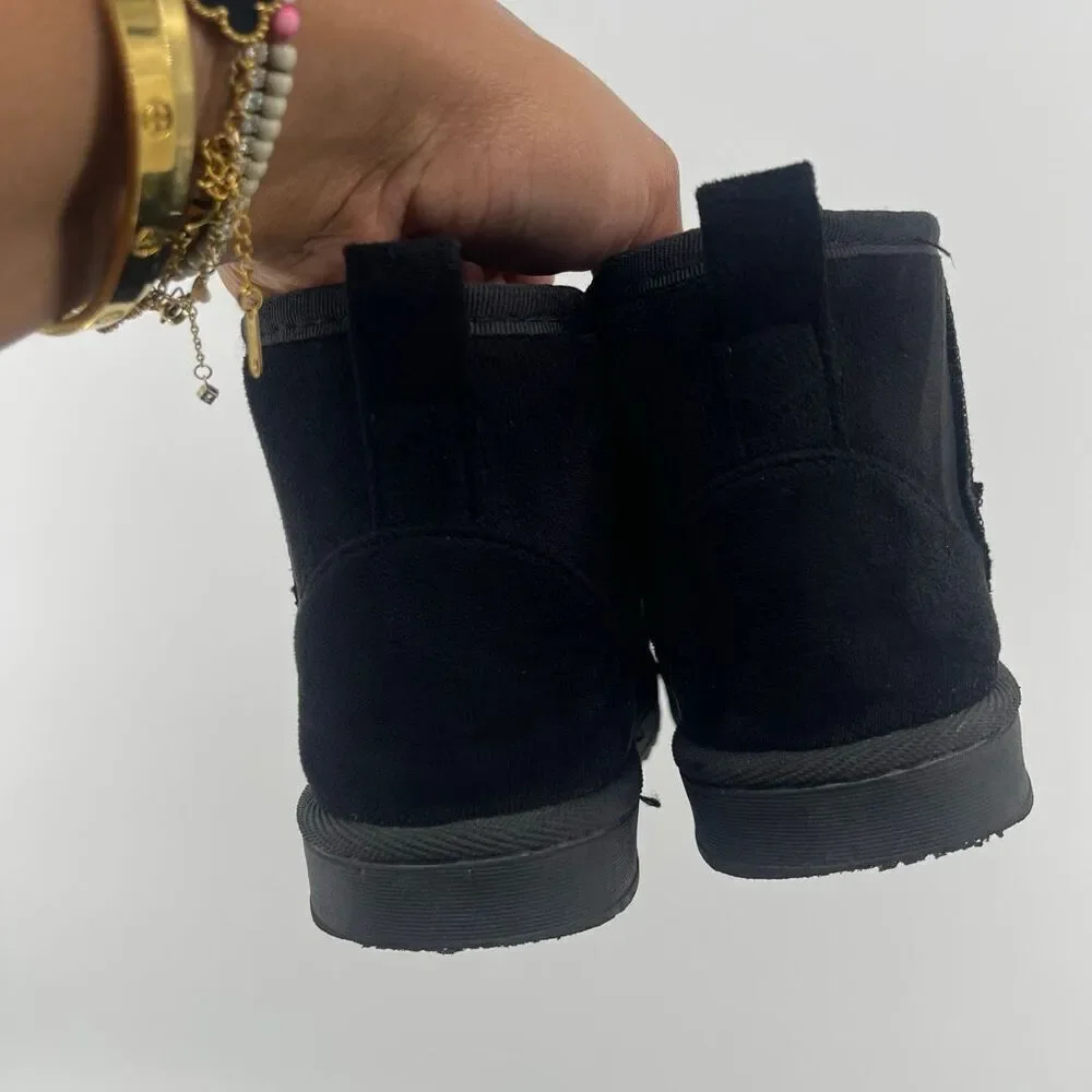 Chulis Girls Black Star Studded Faux Fur Ankle Boots Size 13